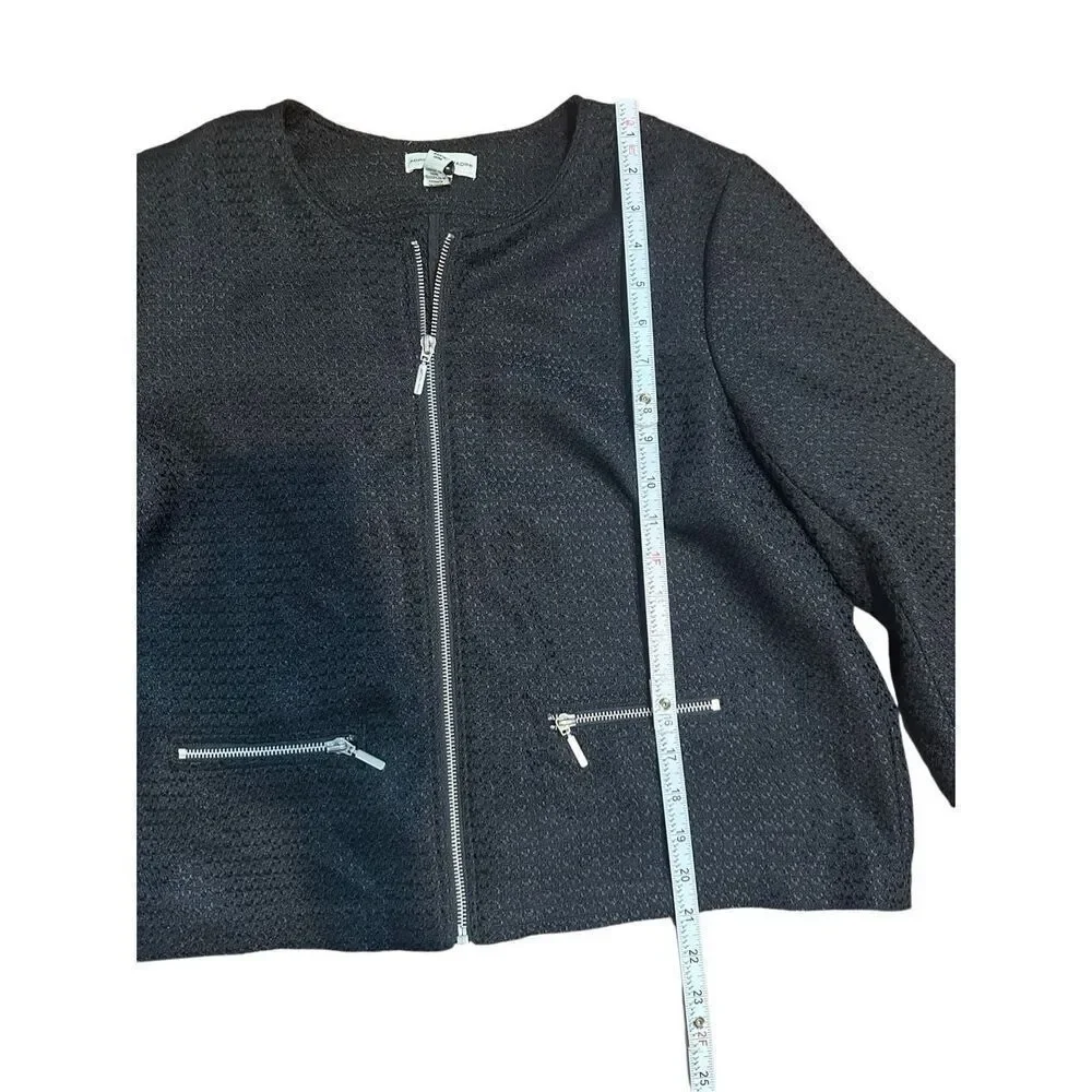 Adrienne‎ Vittadini Womens Black Textured Zip-Up Blazer Sz XL